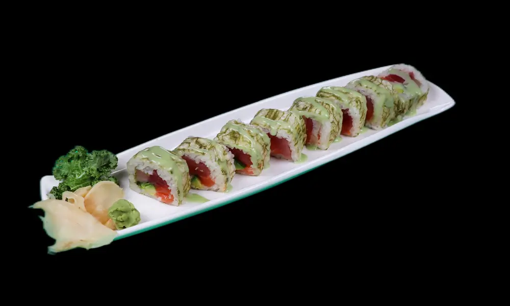 Long - plate sushi roll, mixed ingredients at Hibachi Lee, a Asian Fusion restaurant in Brooklyn