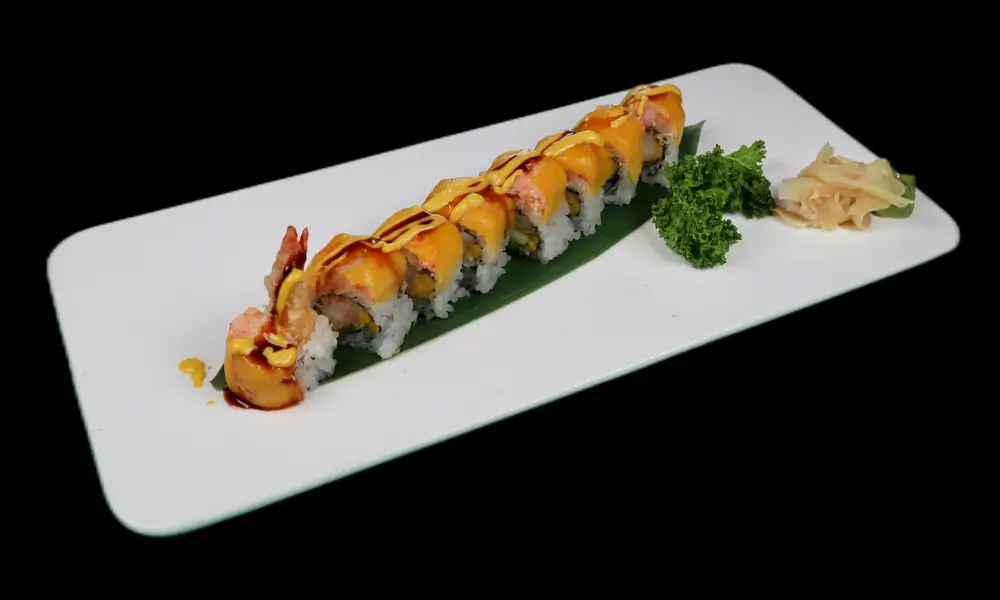 Golden Dragon sushi roll, rich ingredients at Hibachi Lee, a Asian Fusion restaurant in Brooklyn