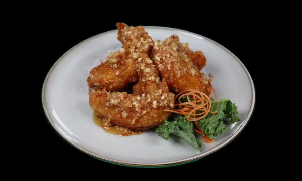 Hibachi-Lee-Asian-Fusion-restaurant-Soy-Garlic-Wing-Brooklyn Soy garlic chicken wings, brown - red color, fragrant at Hibachi Lee, a Asian Fusion restaurant in Brooklyn